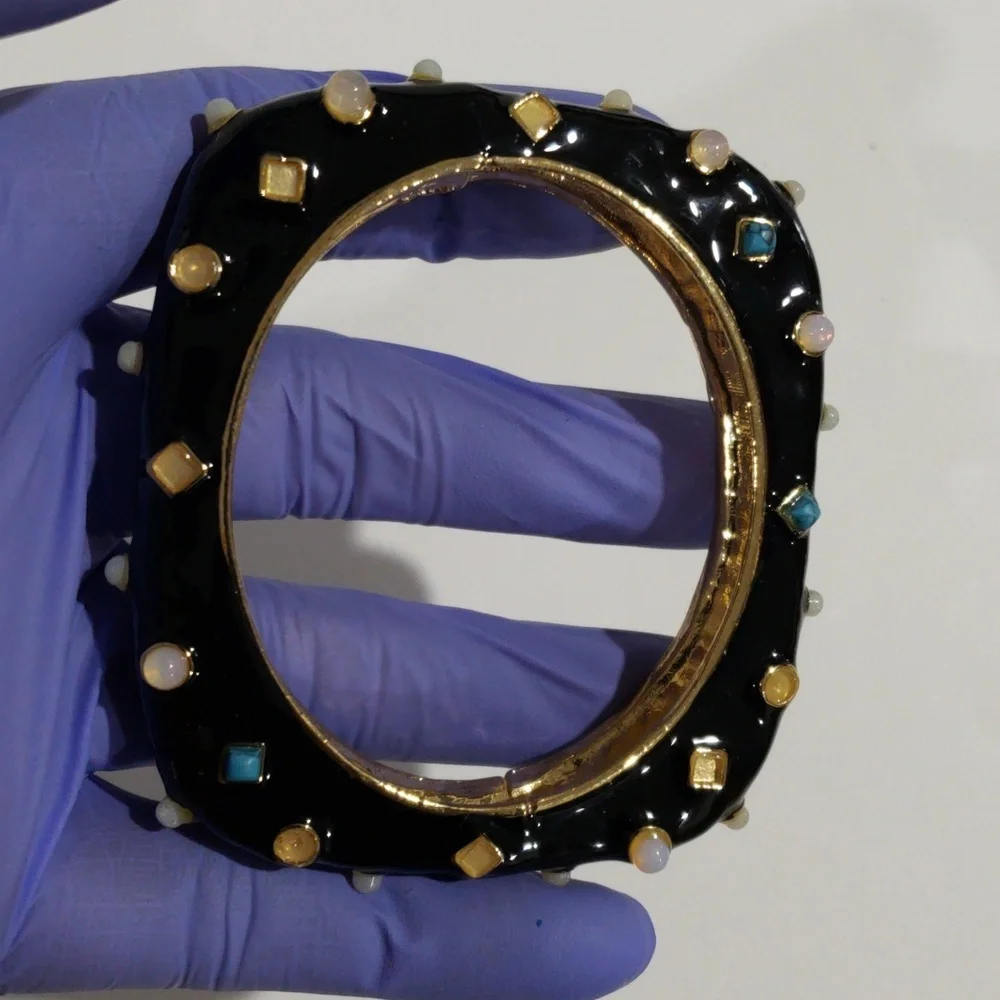 Gold tone Black Enamel Colorful Dainty Bangle Bracelet - Women's Fashion Jewelry